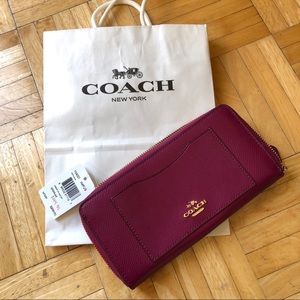 Coach Magenta Zip Around Leather Wallet